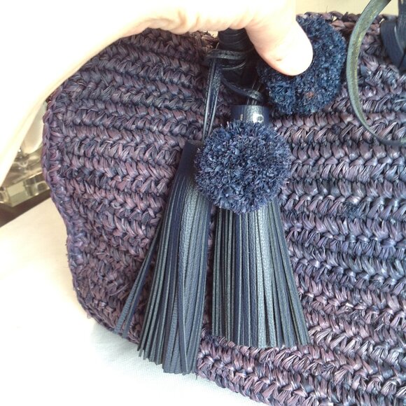 Loeffler Randall Blue Purple Ombre Straw Travel Tote Bag w/ Tassels - Picture 12 of 16